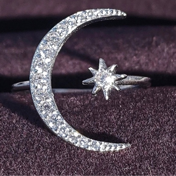 New Star/moon open adjustable sterling silver ring - Picture 2 of 3